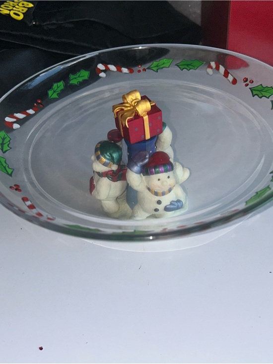 Gorham Other - Holiday Snowman Glass Serving Bowl with Candy Cane Trim